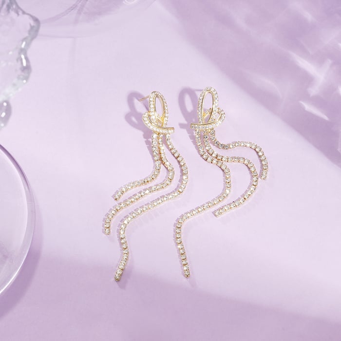 1 Pair Festive Series Heart Tassel Copper Dangle Earrings h5Picture2