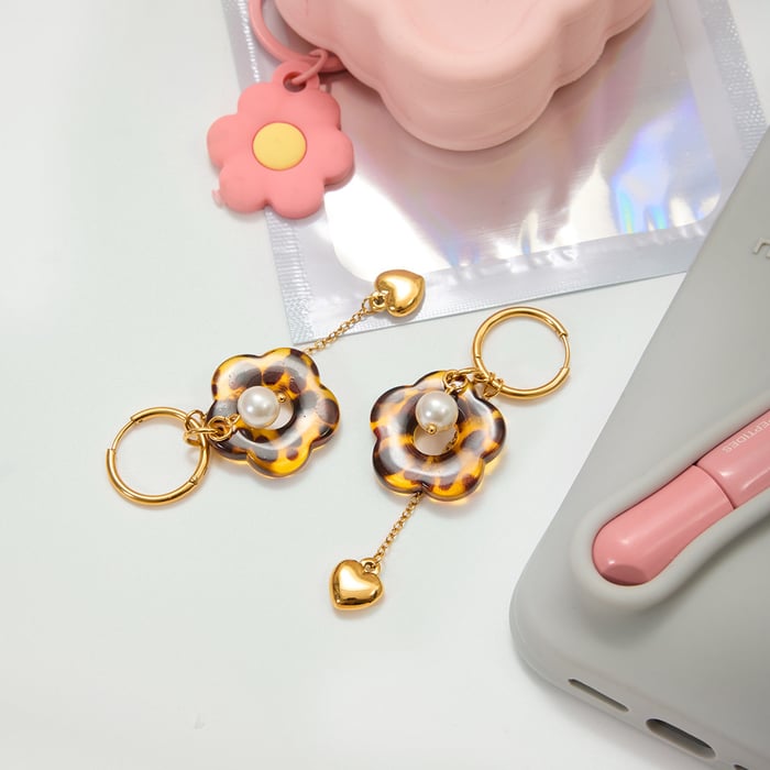 1 Pair Leopard Print Flower Acrylic Stainless Steel Women's Drop Earrings h5Picture7