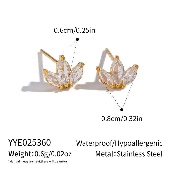 1 Pair Flower Shape Stainless Steel Gold Color Zircon Stud Earrings