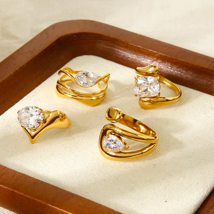 1 Piece Romantic  Elegant Circle Rectangle Stainless Steel  Zircon Women‘s Statement Rings h5Picture4