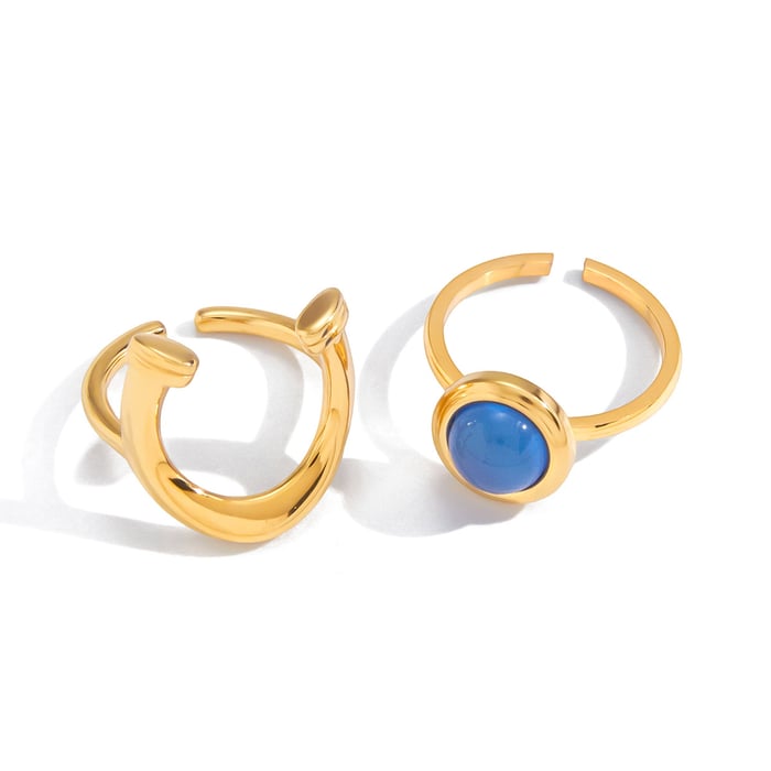 1 Stück Statement-Ringe aus blauem Harz mit Kreisen aus Edelstahl in Goldfarbe h5Bild6