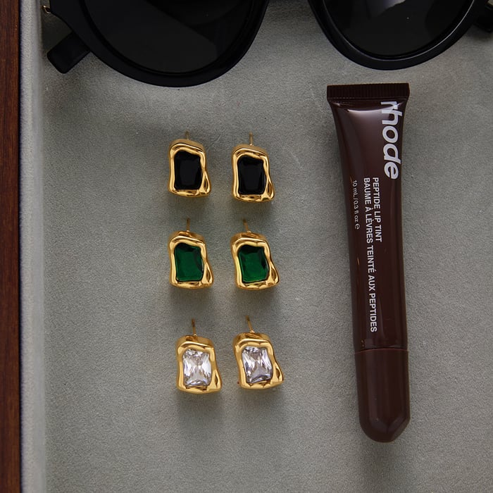 1 Pair Radiant Rectangular Shape Zircon Stainless Steel Gold Color Women's Stud Earrings h5Picture6