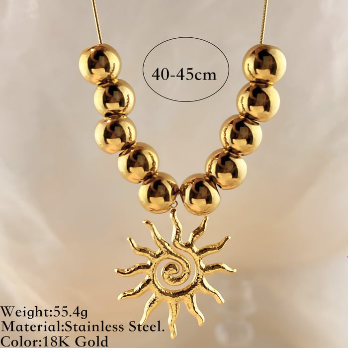 1 Piece Beads Stainless Steel Gold Color Statement Pendant Necklace 