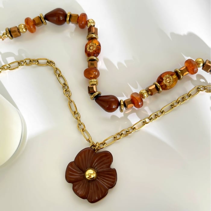 1 Piece Flower Resin Gold Color Acrylic Layered Necklace h5Picture5