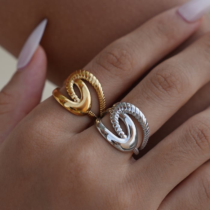 1 Piece Minimalist Irregular Shape Stainless Steel Gold Color Statement Rings h5Picture3