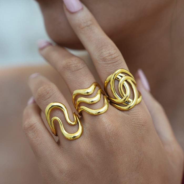 1 Piece Simple  Retro Irregular Shape Stainless Steel  Gold Color Women's Statement Rings h5Picture5