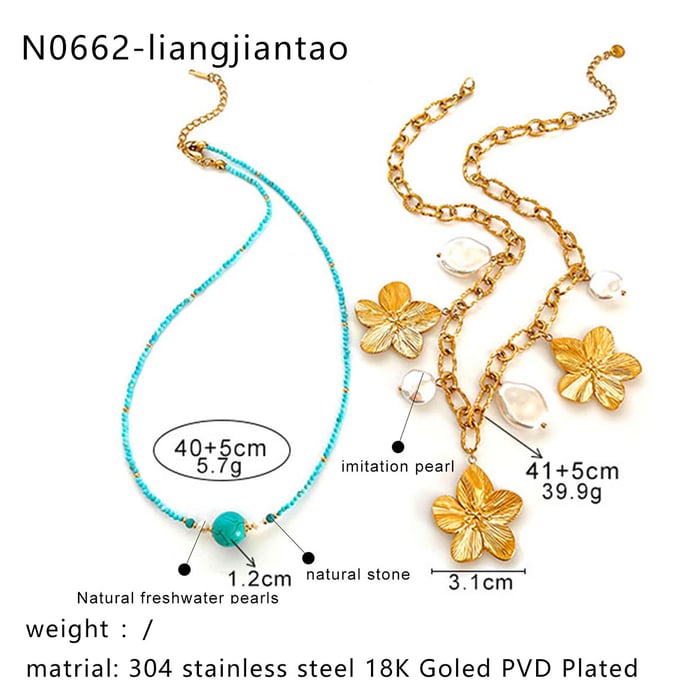 1 Piece Flower Stainless Steel Natural Stone Pendant Necklace h5Picture2