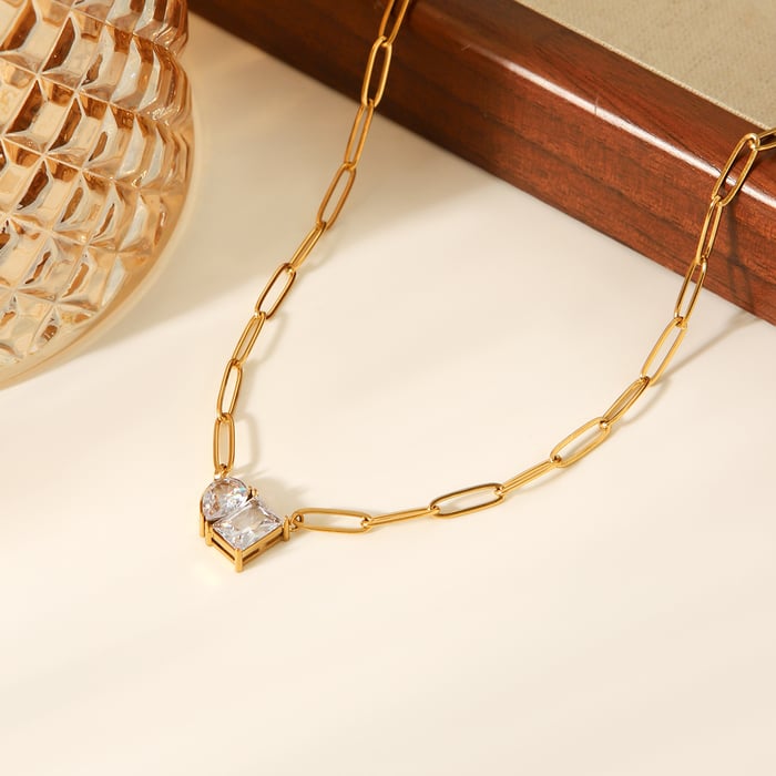 1 Piece Luxurious Irregular Shape Stainless Steel Zircon Women's Pendant Necklaces h5Picture3