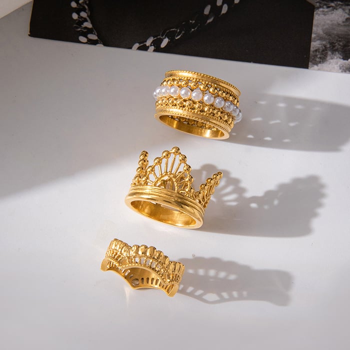 1 Piece Elegant Woven Lace Stainless Steel Gold Color Women's Gemstone Rings h5Picture6