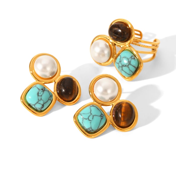 1 Piece Luxurious  Irregular Shape Stainless Steel   Gold Color  Women's Gemstone Rings h5Picture6