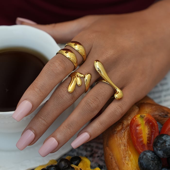 1 Piece Simple  Daily Irregular Shape Stainless Steel  Gold Color Women's Statement Rings h5Picture7