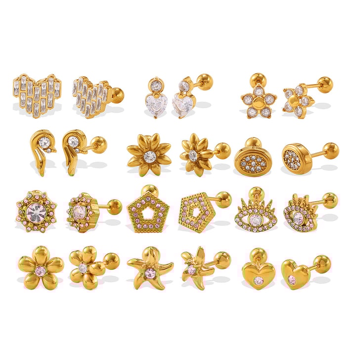 1 Paar Ohrstecker mit Blumen-Anhänger aus Edelstahl in Goldfarbe und Strasssteinen h5Bild4