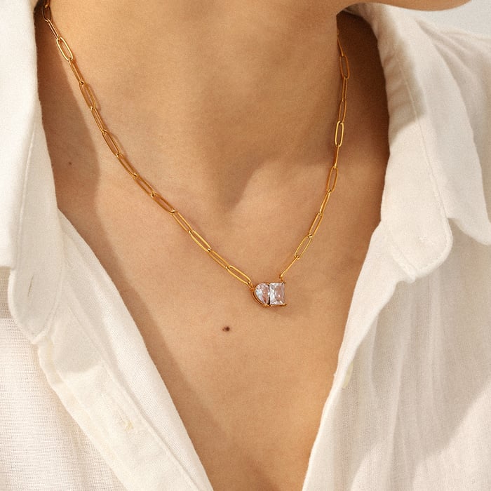 1 Piece Luxurious Irregular Shape Stainless Steel Zircon Women's Pendant Necklaces h5Picture4