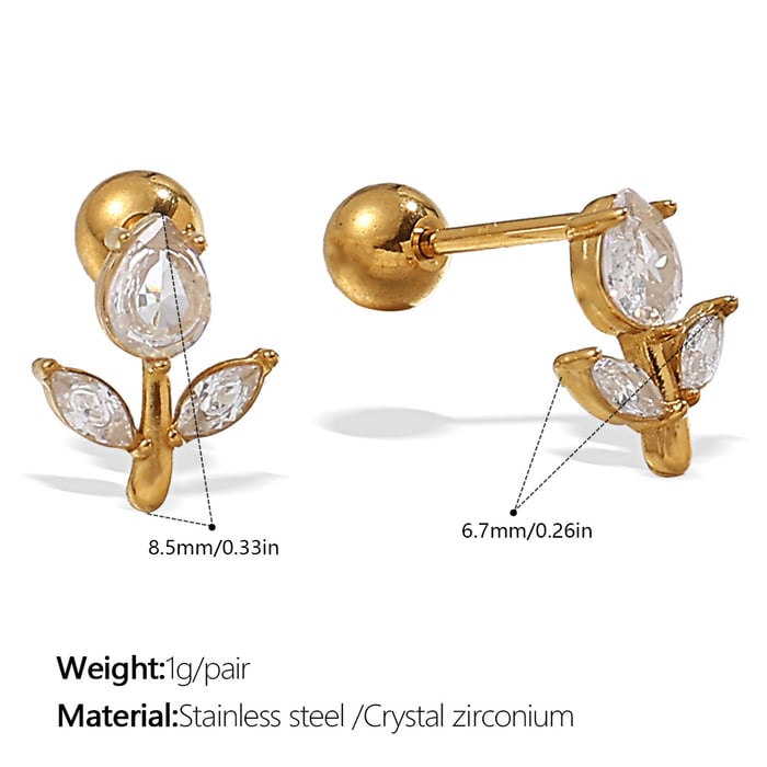 1 Pair Flower Stainless Steel Gold Color Zircon Piercing Earrings