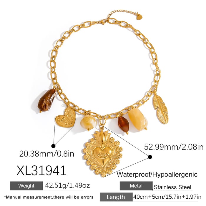 Collier avec pendentif en forme de cœur irrégulier en acier inoxydable pour femme, 1 pièce Image2