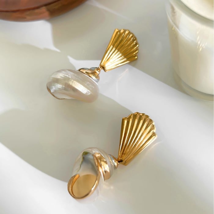 1 Pair Sea Shells Gold Color Drop Earrings h5Picture5