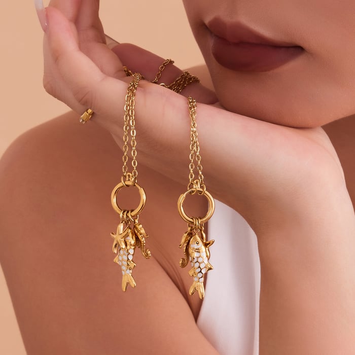 Exquisite Fish Stainless Steel Gold Color Women's Jewelry Sets h5Picture4