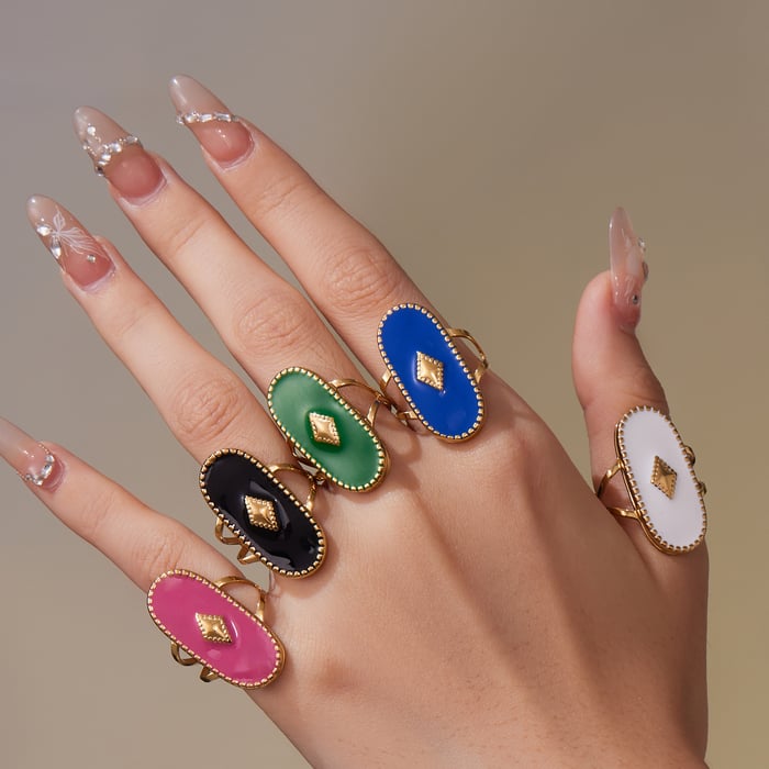 1 Piece Polychrome Oval Stainless Steel Gold Color Statement Rings h5Picture4