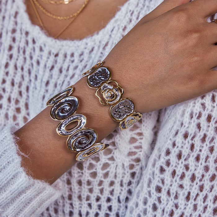 1 Piece Rose Mixed Gold&Silver Colors Stainless Steel Women's Cuff Bracelets h5Picture3