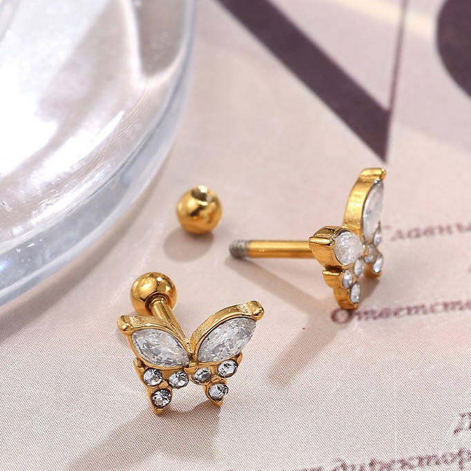 1 Pair Butterfly Stainless Steel Gold Color Crystal Piercing Earrings h5Picture4