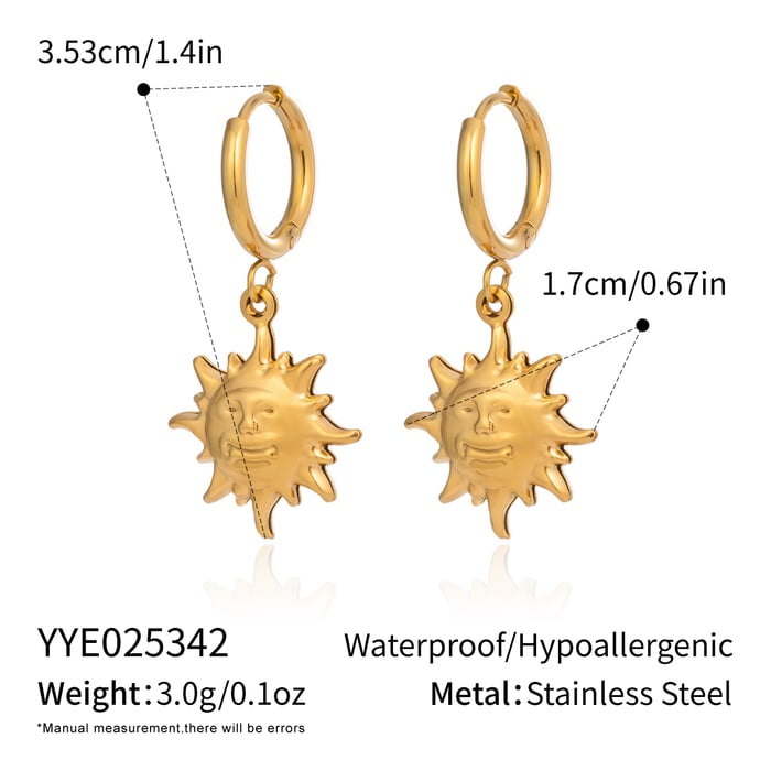 1 Pair Sun Smiling Face Stainless Steel  Gold Color  Drop Earrings
