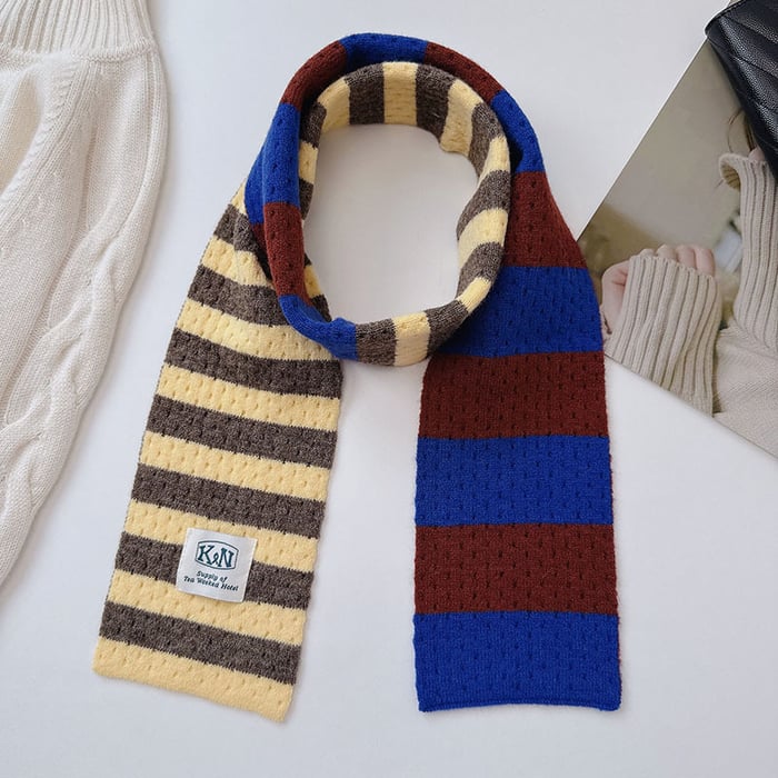1 Piece Color-blocking Striped Knitted Scarf
