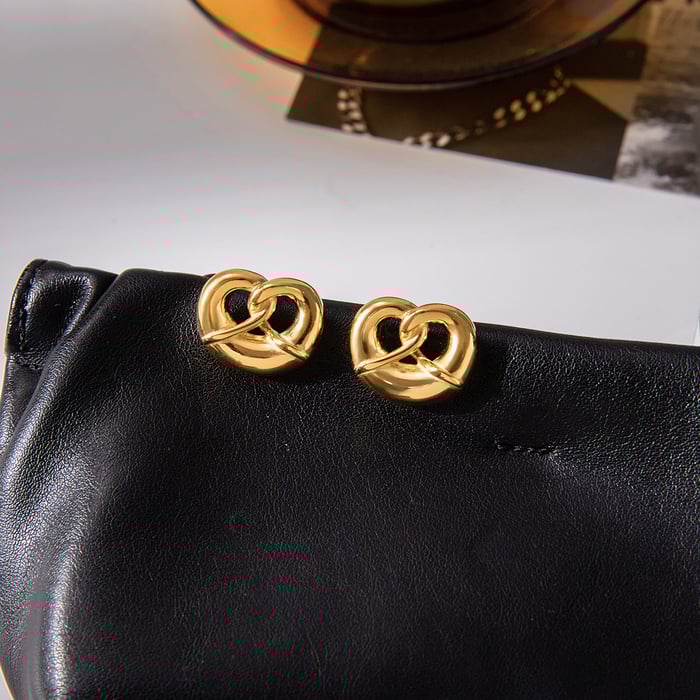 1 Pair Cute Pretzel Stainless Steel Gold Color Women's Stud Earrings h5Picture8
