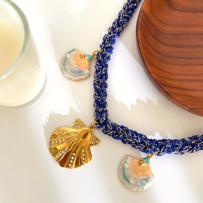 1 Piece Flower Shell Fabric Pendant Necklace h5Picture4