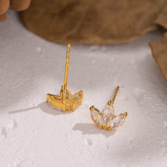 1 Pair Flower Shape Stainless Steel Gold Color Zircon Stud Earrings h5Picture3