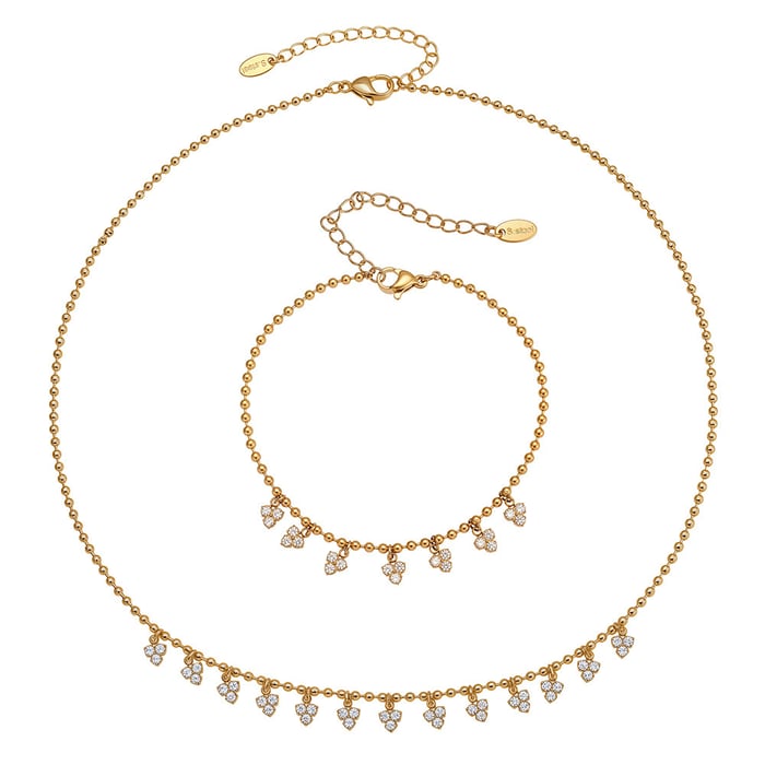 Romantic Heart Tassel Circle Stainless Steel Gold Color Zircon Women's Jewelry Sets h5Picture5