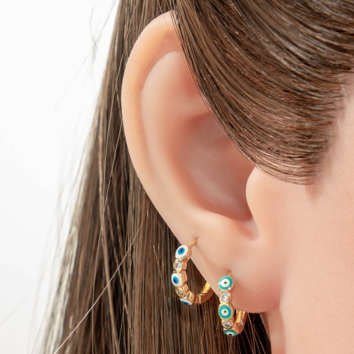 1 Piece Eye Pattern Copper Gold Color Zircon Women's Hoop Earrings h5Picture5