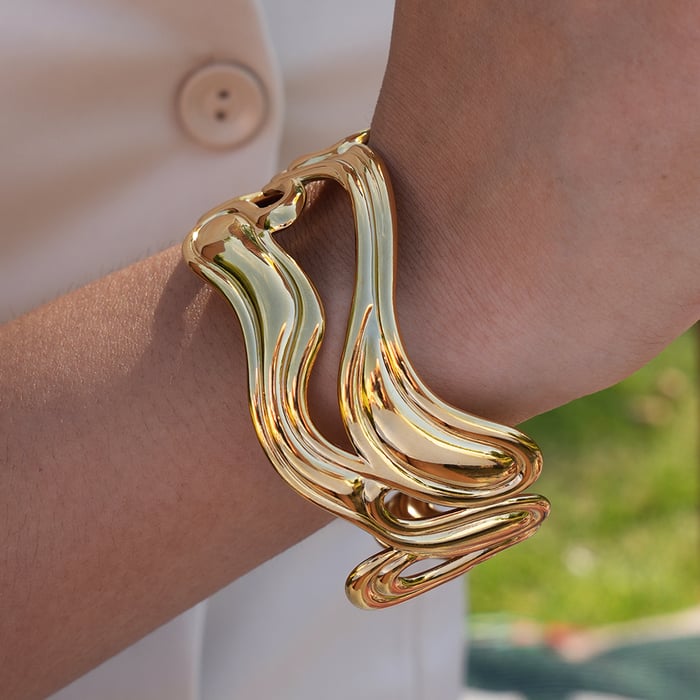 1 Piece Simple  Retro Irregular Shape Stainless Steel   Gold Color  Women's Bangles h5Picture5
