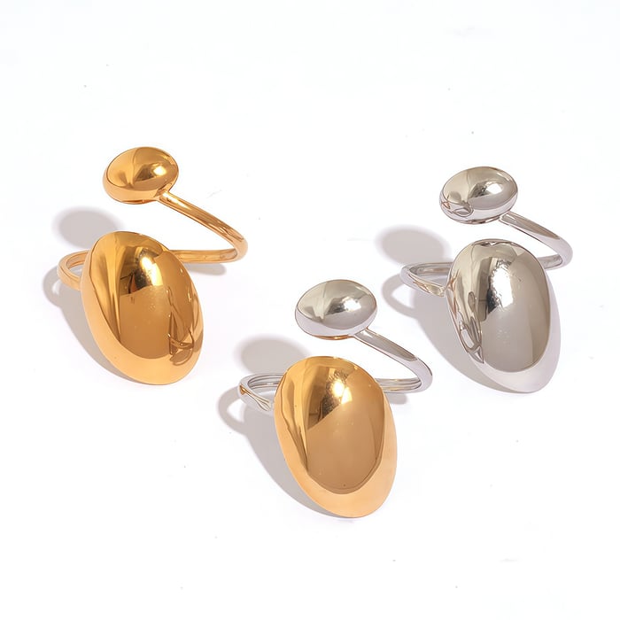1 Piece Modern Series Oval Stainless Steel Gold Color Statement Rings h5Picture7