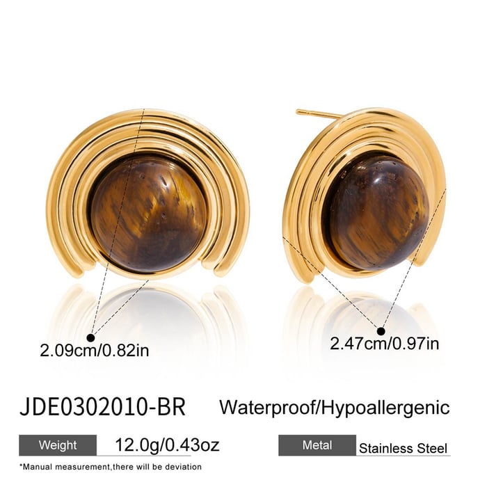 1 Pair Classic Ornate Natural Stone Stainless Steel Gold Color Women's Stud Earrings h5Picture2