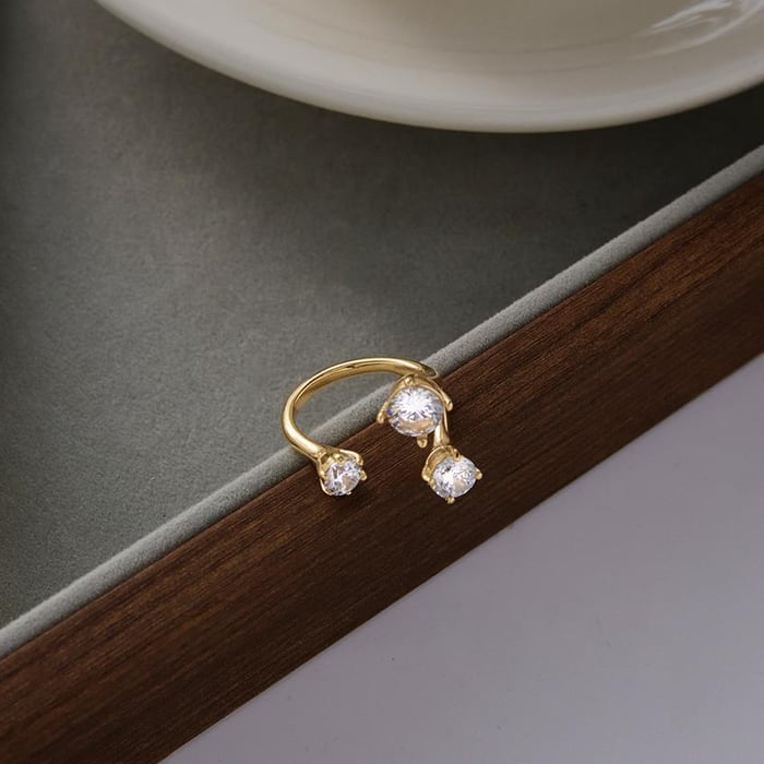1 Stück luxuriöse unregelmäßige Form Edelstahl Gold Farbe Zirkon Damen Edelstein Ringe h5Bild3