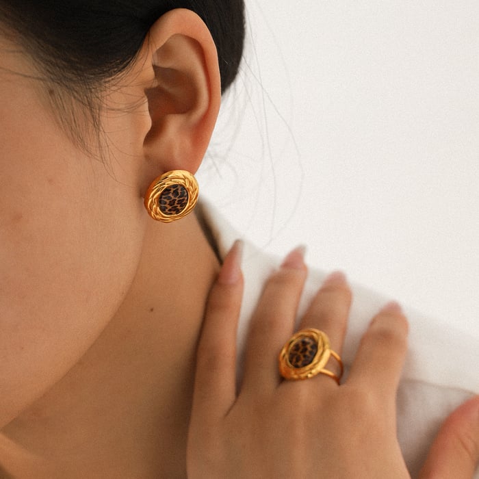 1 Pair Leopard Print Stainless Steel Gold Color Stud Earrings h5Picture4
