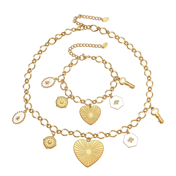 Shinning Series Heart Stainless Steel Gold Color Women's Jewelry Sets h5Picture7