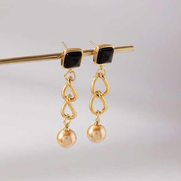 1 Pair Gorgeous Chain Stainless Steel Gold Color Women's Drop Earrings h5Picture4