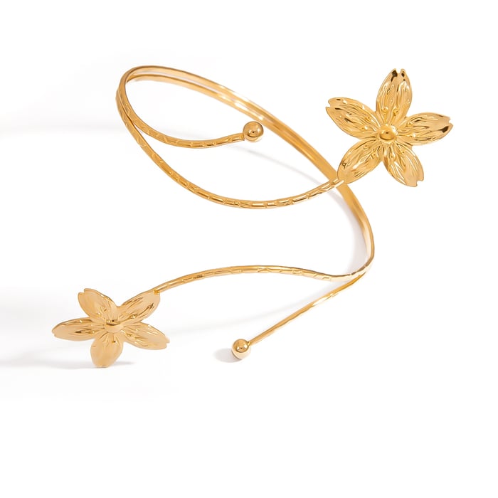 1 stuk luxe bloemenzon roestvrij staal goudkleurige dames manchet armbanden