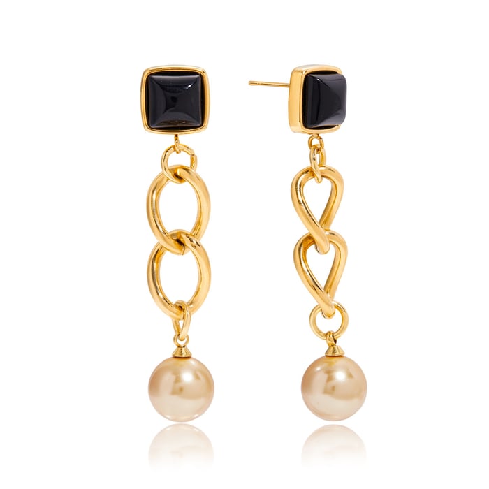 1 Pair Gorgeous Chain Stainless Steel Gold Color Women's Drop Earrings