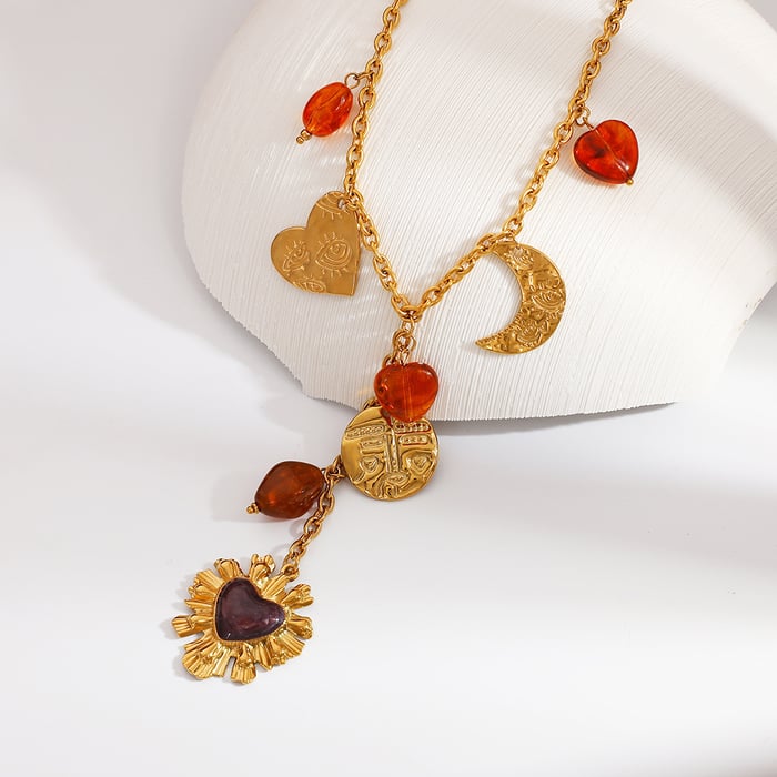 1 Piece Ethnic  Daily Heart Circle Stainless Steel Women's Pendant Necklaces h5Picture4