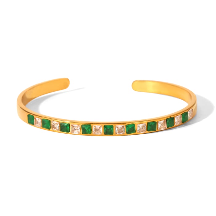 1 Piece Luxurious Series Stainless Steel Gold Color Zircon Cuff Bracelet