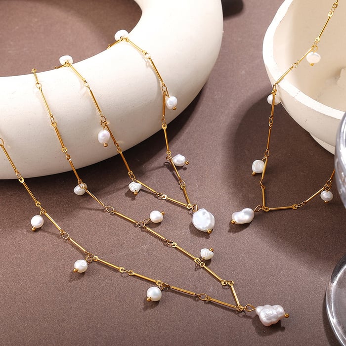 1 Piece Stainless Steel Gold Color Pearl Pendant Necklace h5Picture2