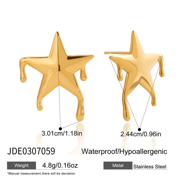 1 Pair Designable Star Stainless Steel Gold Color Women's Stud Earrings h5Picture2