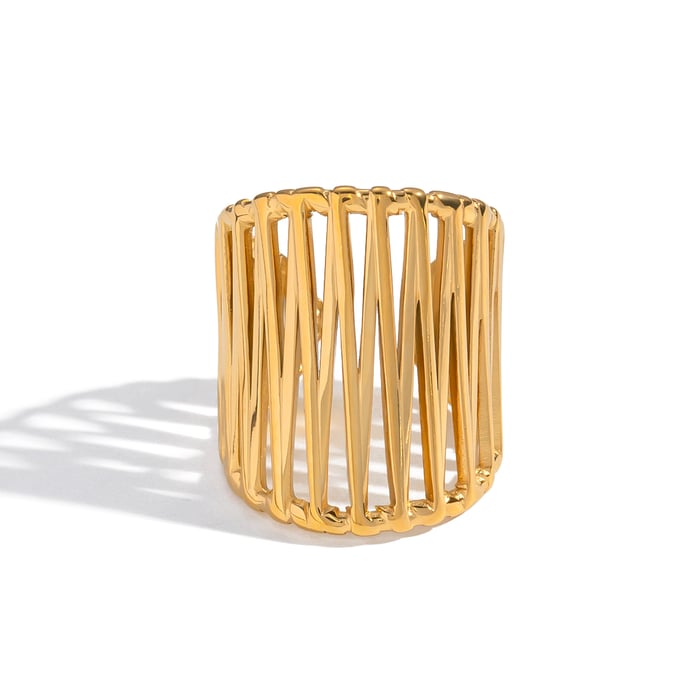 1 Piece Hollowed-out Stainless Steel Gold Color Statement Ring Picture5