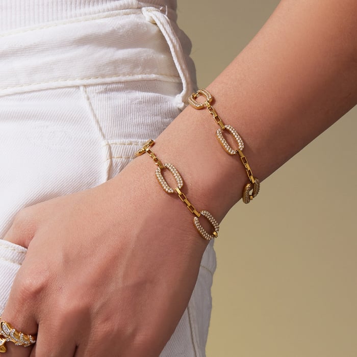 Designable Rectangular Stainless Steel Gold Color Zircon Women's Jewelry Sets h5Picture4