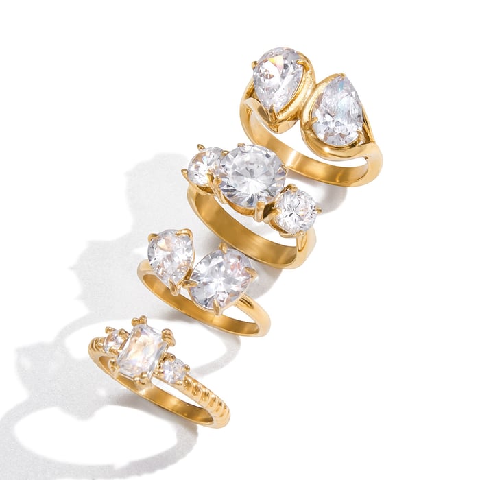 1 Piece Shinning Droplet Stainless Steel Gold Color Zircon Women's Gemstone Rings h5Picture6