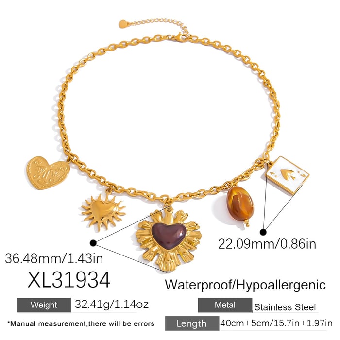 1 Piece Retro Heart Stainless Steel Gold Color Pendant Necklace