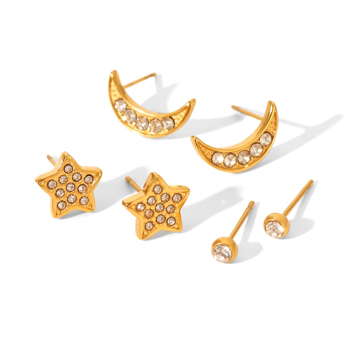 Pendientes de botón de acero inoxidable con forma irregular de flor, estrella y luna para mujer 