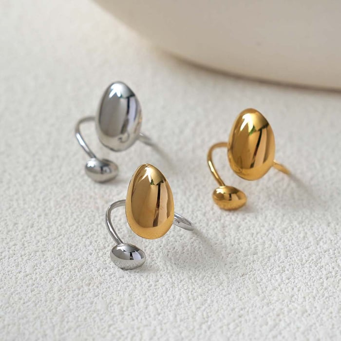 1 Piece Modern Series Oval Stainless Steel Gold Color Statement Rings h5Picture6